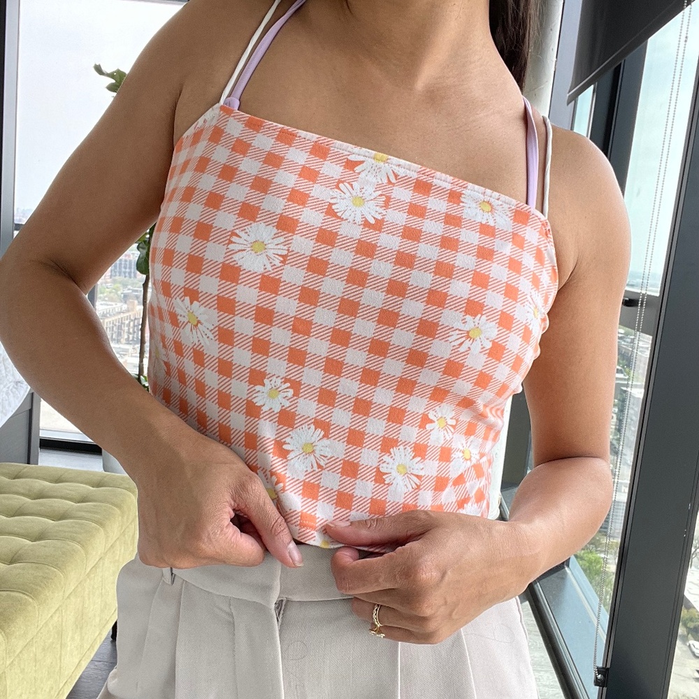 Orange Checkered Daisy's Crop Top